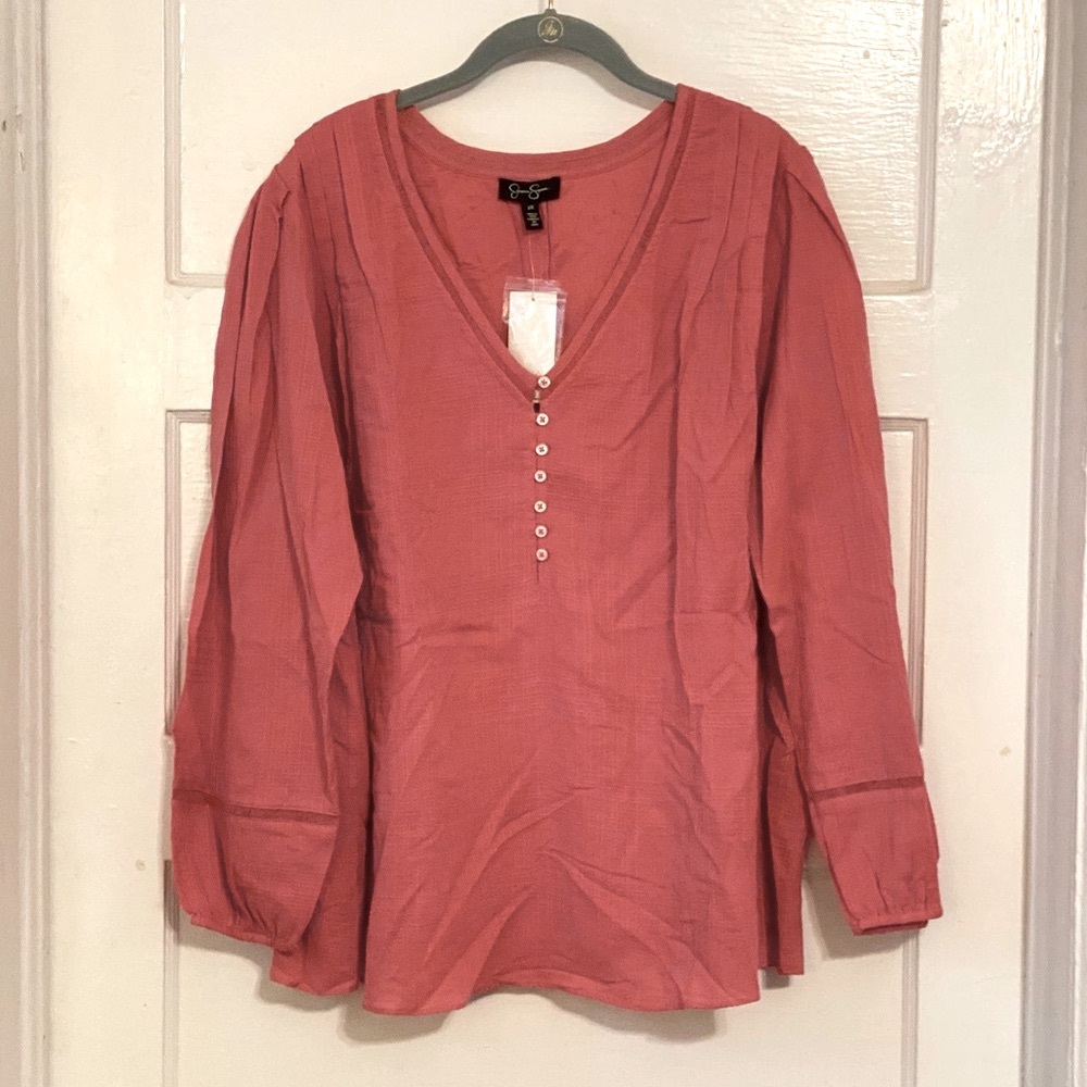 Jessica Simpson Ariel Pleated Shoulder Blouse Rose Size 2X NWT